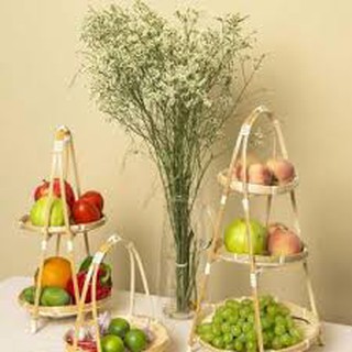 Mẹt tre tầng hình tròn đựng đồ ăn trang trí( gồm mẹt và kệ)