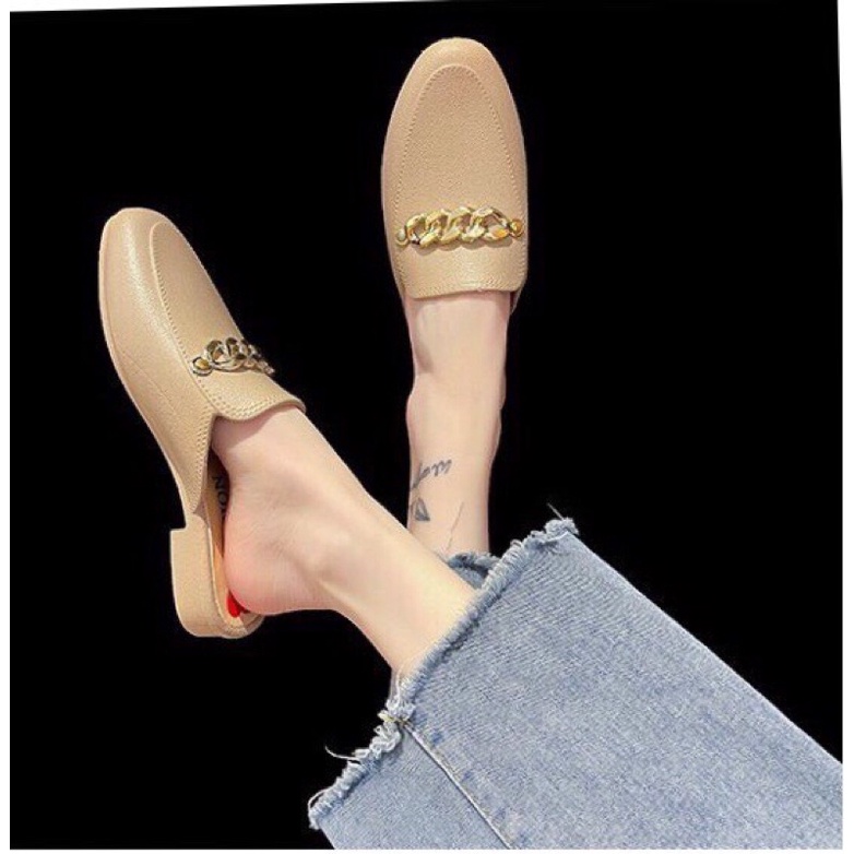 Dép sục nữ thời trang gắn xích 3 màu đen,kem,cam