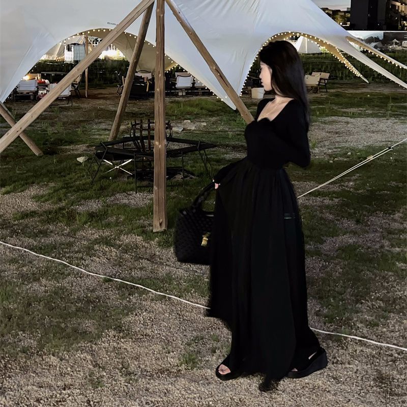 Đầm COZOK dài tay cổ tròn phong cách cổ điển thời trang cho nữ