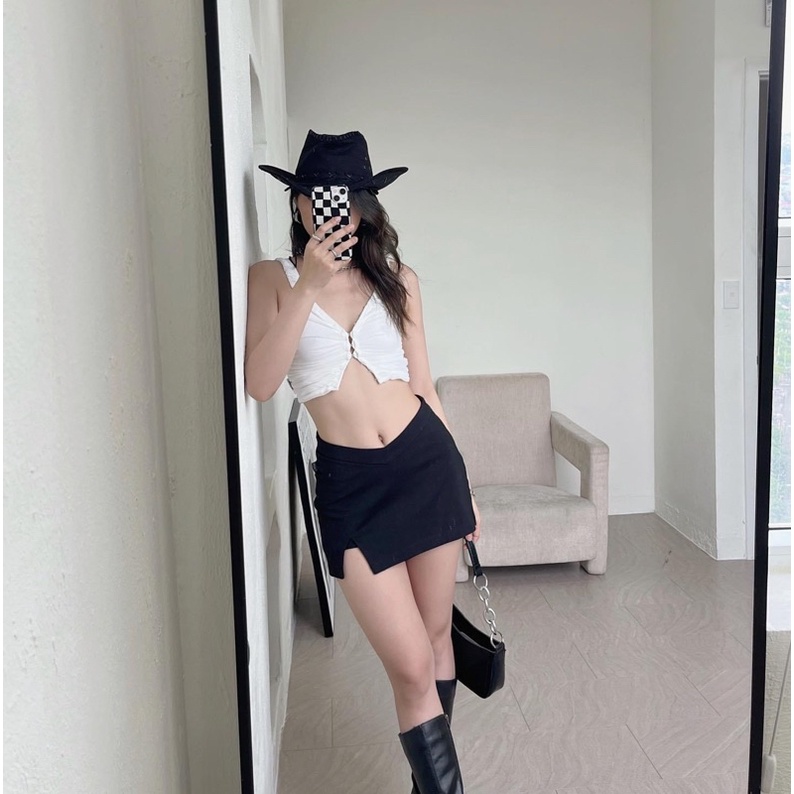 MINI SKIRT 1/ CHÂN VÁY NGẮN XẺ TÀ EO CHỮ V TÔN DÁNG