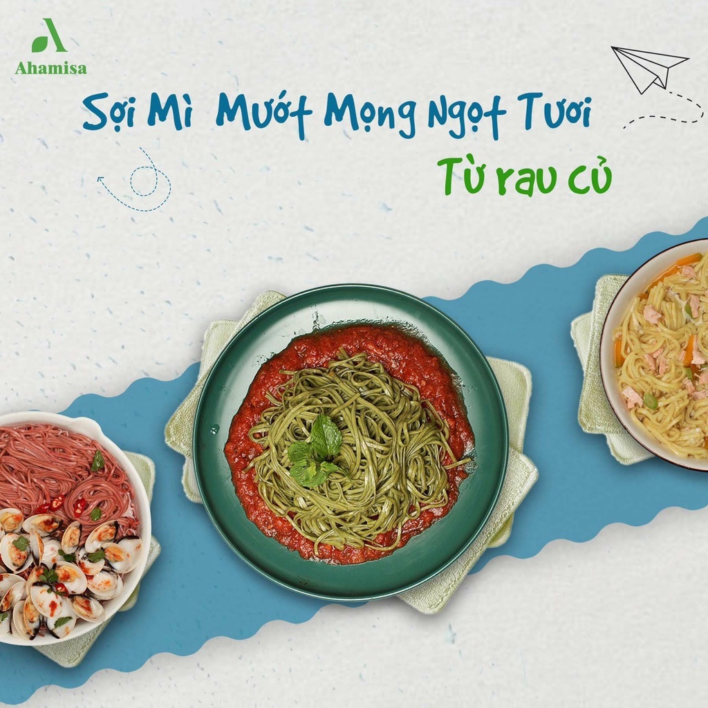 Mì rau củ hữu cơ sấy lanh Ahamisa, mì Organic ăn kiêng, Eatclean, mì trẻ em, hộp 8 vắt mì