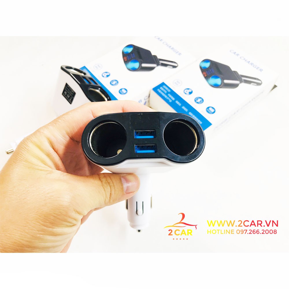 Bộ chia nguồn sạc ô tô, tẩu 2 lỗ tròn 2 cổng USB, gập được