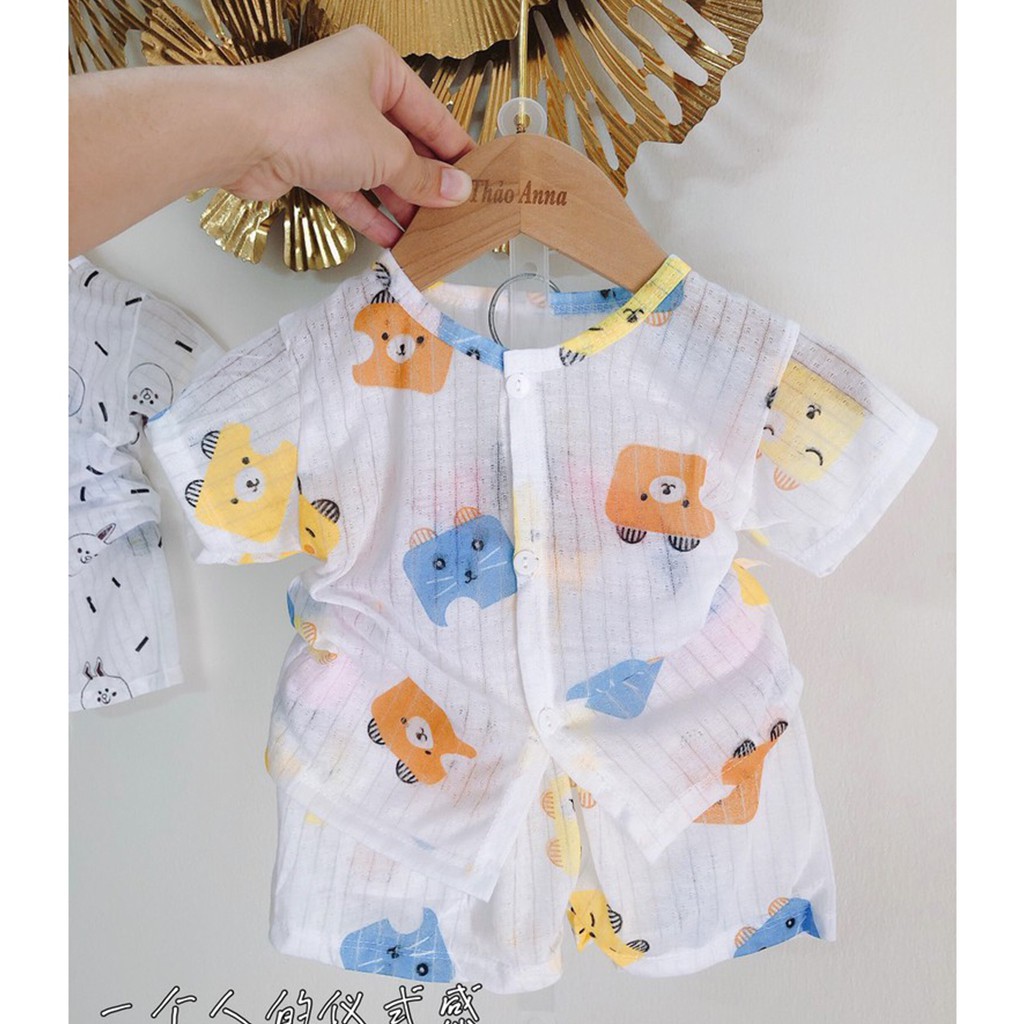 Bộ cotton giấy cộc tay cho bé bộ cộc tay cho bé trai gái từ 3-14kg mặc hè thoáng mát – BCT18