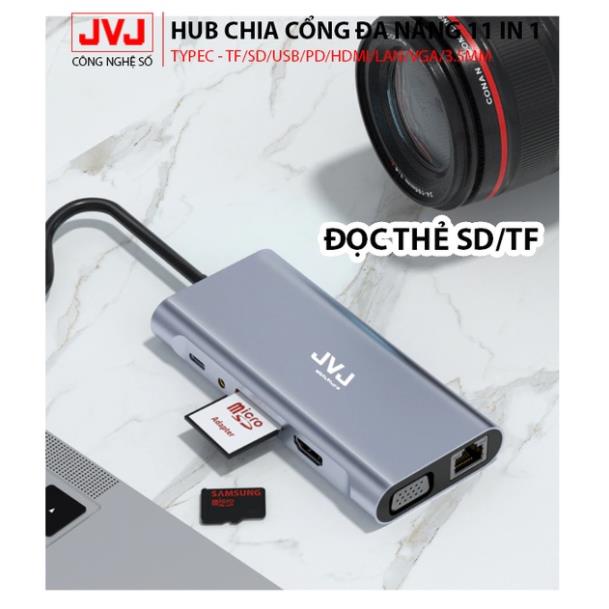 Hub chuyển đổi Macbook JVJ C11 cổng TypeC 11in1 sáng HDMI 4K, VGA, USB - C 3.0, cổng lan RJ45, TypeC 3.5mm BH 2 năm1đổi1 | BigBuy360 - bigbuy360.vn