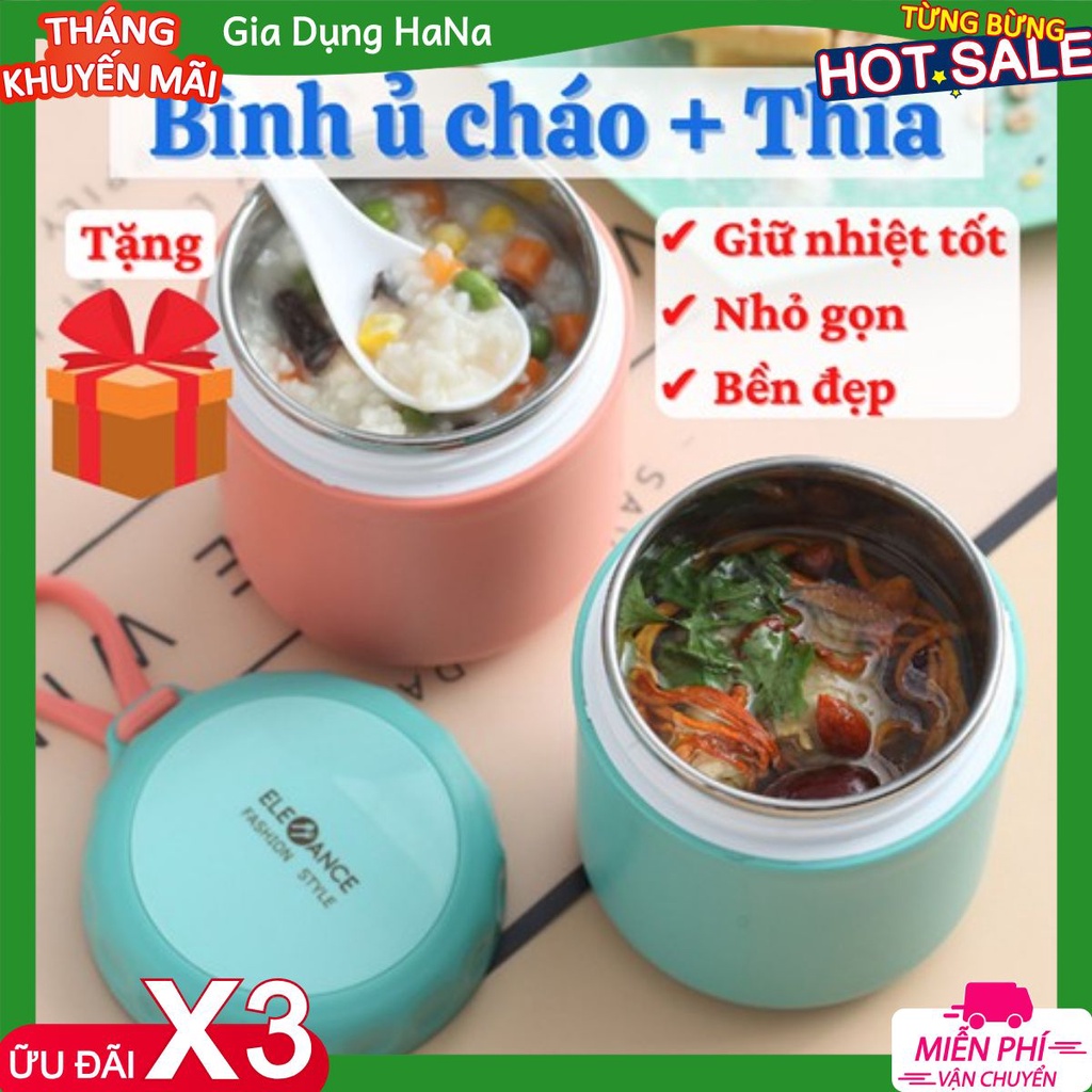 Bình Ủ Cháo🔥TẶNG KÈM MUỖNG🔥Hộp Đựng Canh Giữ Nhiệt Cao Cấp Lõi Inox 304 Không Gỉ Nắp Vặn Chống Tràn Có Quai Cầm 430 ML