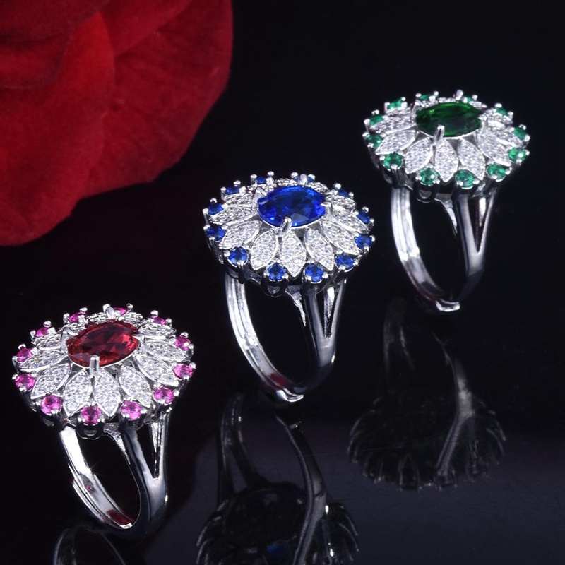 Nhẫn mở đính đá zircon hình oval nhiều màu sang trọng cho nữ