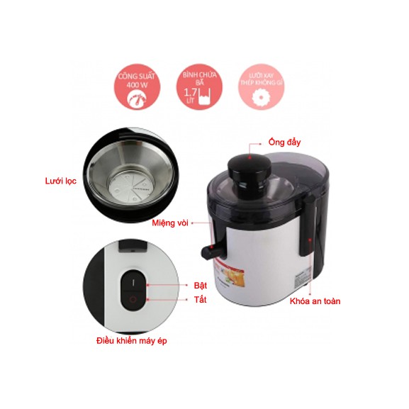 Máy ép trái cây Panasonic MJ-CS101WRA - Thiết kế chắc chắn, chạy êm, hàng chính hãng bảo hành 12 tháng trên to