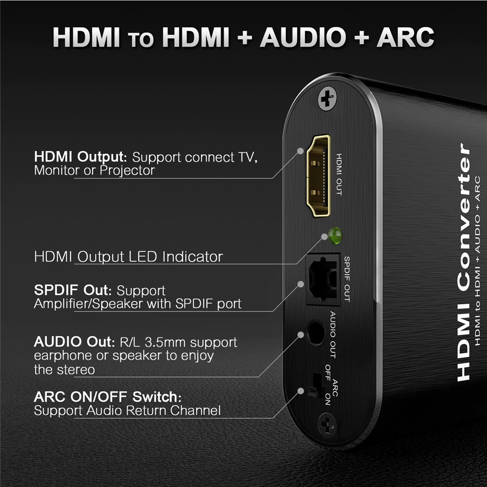 Đầu chia cổng HDMI 4K 60Hz 5.1 ARC sang âm thanh 3.5mm TOSLINK SPDIF