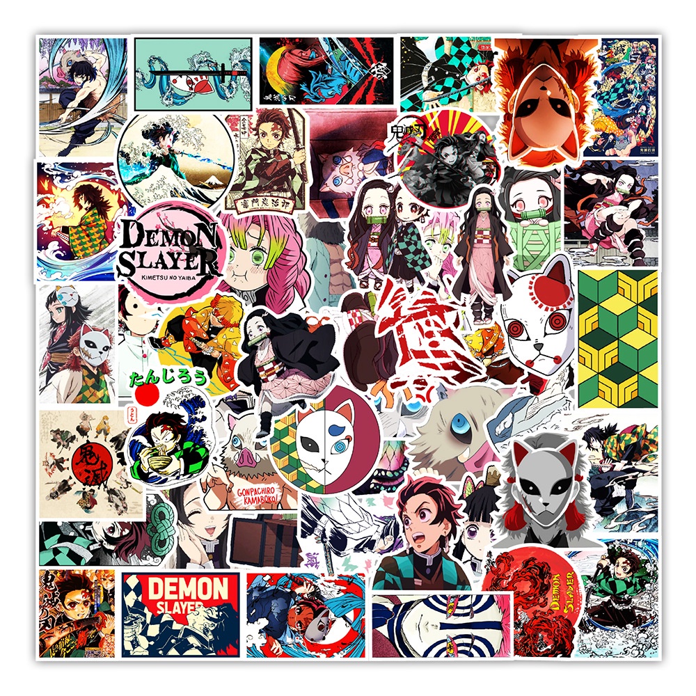 50 sticker cute chống nước dán mũ nón bảo hiểm MẪU New Ghost Slayer, vali 50 hình dán graffiti máy tính xách tay