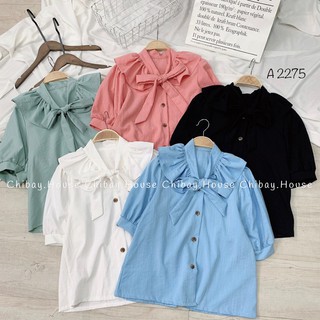 Áo kiểu cổ sen cột nơ ( hình thật shop chụp, đổi trả nếu không giống hình)