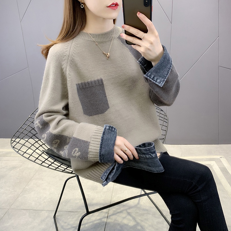 ZHELIHANGFEI Áo Sweater Giả Hai Lớp Dáng Rộng Phong Cách Phương Tây