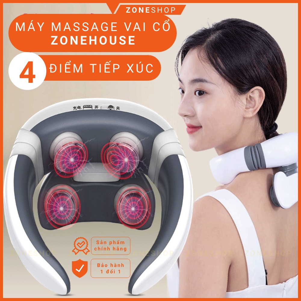 Máy massage cổ vai gáy cột sống xung điện ZONEHOUSE, 4 đầu tiếp xúc công nghệ Nhật Bản, 9 chế độ massage [ZONESHOP]