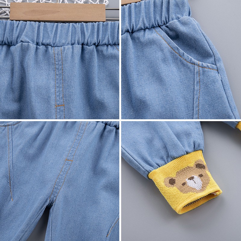 Bộ Áo Thun In Hình Gấu + Quần Jeans Cho Bé Trai