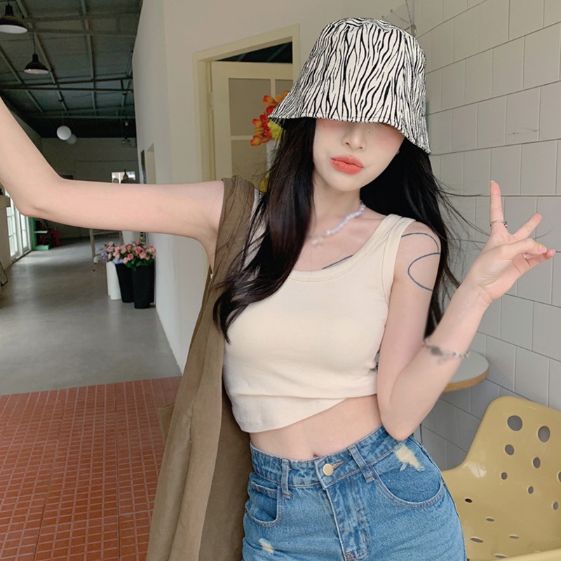 Áo Thun Ôm Hai Dây Cổ Tròn Màu Sắc Đơn Giản Dành Cho Nữ