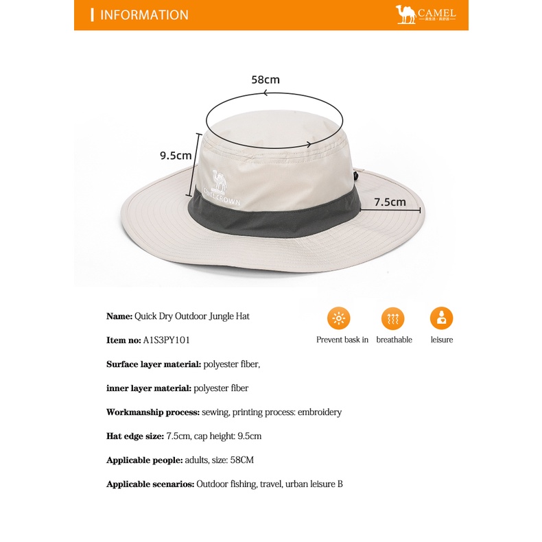 Mũ rộng vành CAMEL nhanh khô thời trang
