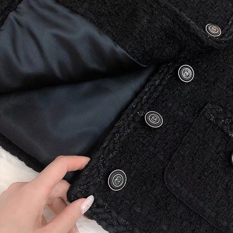 Áo Dạ Tweed Croptop Ngắn Nữ Sang Chảnh Tiểu Thư Khoác Ngoài Có Độn Vai Mùa Thu Đông 2 Lớp Hàn Quốc Chali AD005