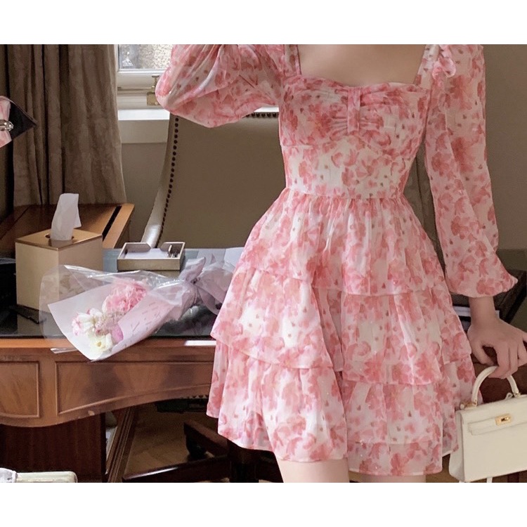 (Free ship) Hàng Quảng Châu Mới Ra Kho -- Mẫu Đầm Voan Tay Dài Dáng Xòe Siêu Dễ Thương UP HHP Fashion