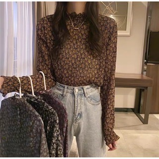 Ulzzang taobao có sẵn áo hoa bi nhuyễn cổ lọ