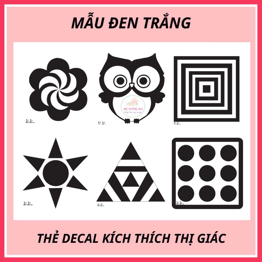 {Hàng đẹp} Bộ 6 thẻ decal dán tường kích thích thị giác cho bé sơ sinh