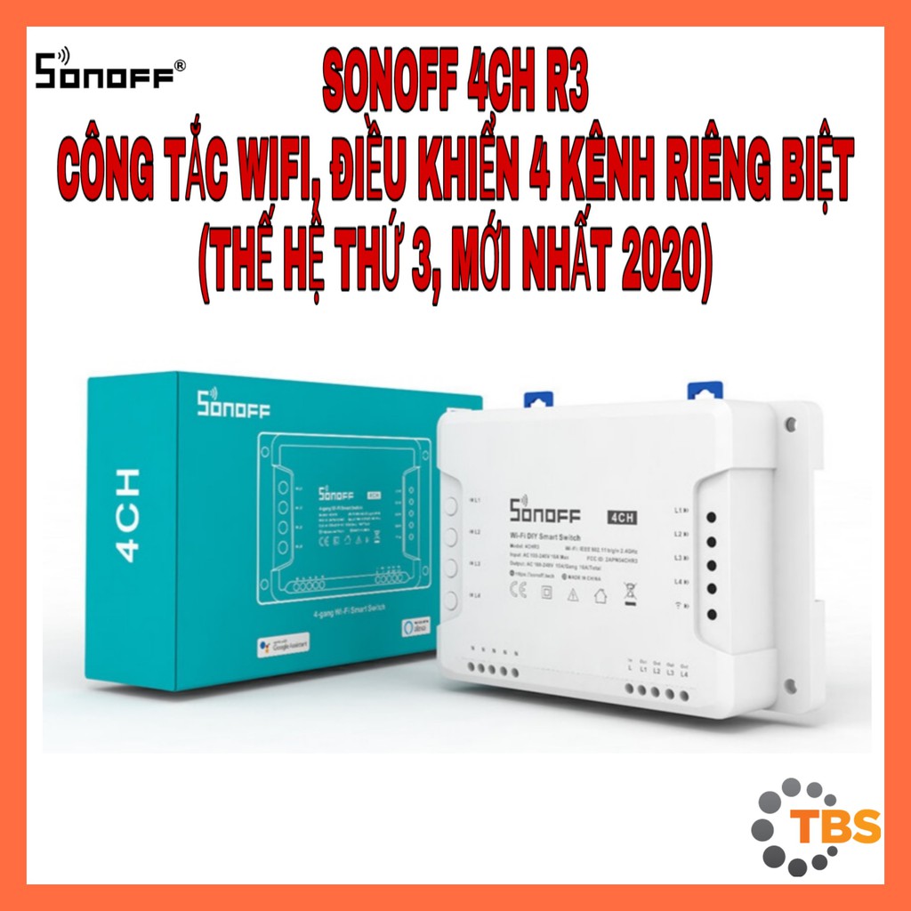 SONOFF 4CH R2, công tắc WIFI, điều khiển 4 KÊNH, điều khiển từ xa thông minh