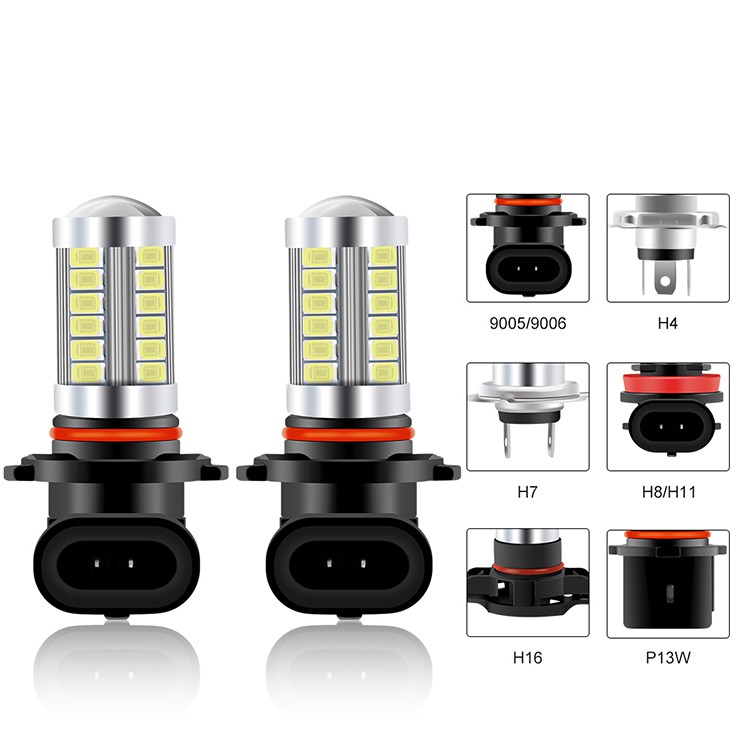 Bóng đèn LED sương mù chipset 5730 33SMD cho xe hơi H4 H7 H8 H9 H16 9005 HB3 9006 HB4 P13W 33SMD H11
