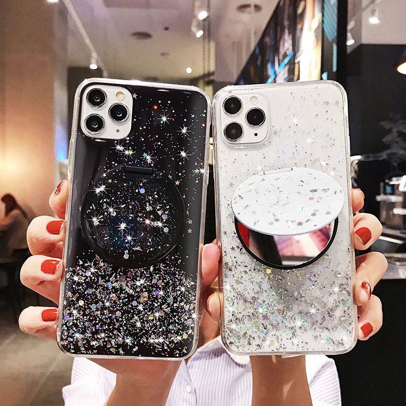 Oppo A3s A1K Realme C1 2 3 C2 5 X XT R17 Pro F9 K3 Personality Silicone Case+Makeup Mirror Stand All-inclusive Phone Back Cover Case QH 04