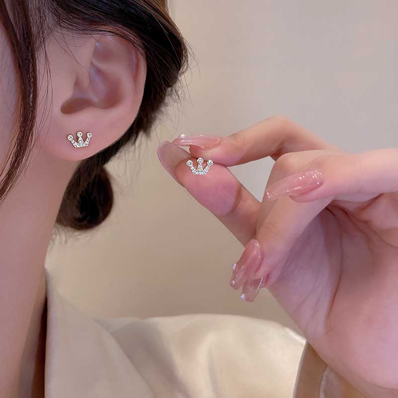 Bông Tai Mạ Vàng / Bạc 925 Hình Vương Miện Nữ Hoàng Thời Trang