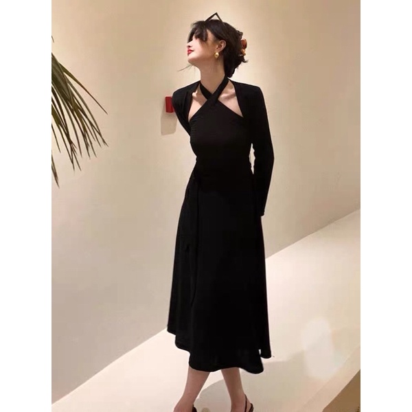 Đầm yếm đắp chéo tay liền và tay rời kèm đai ( sẵn be S M )