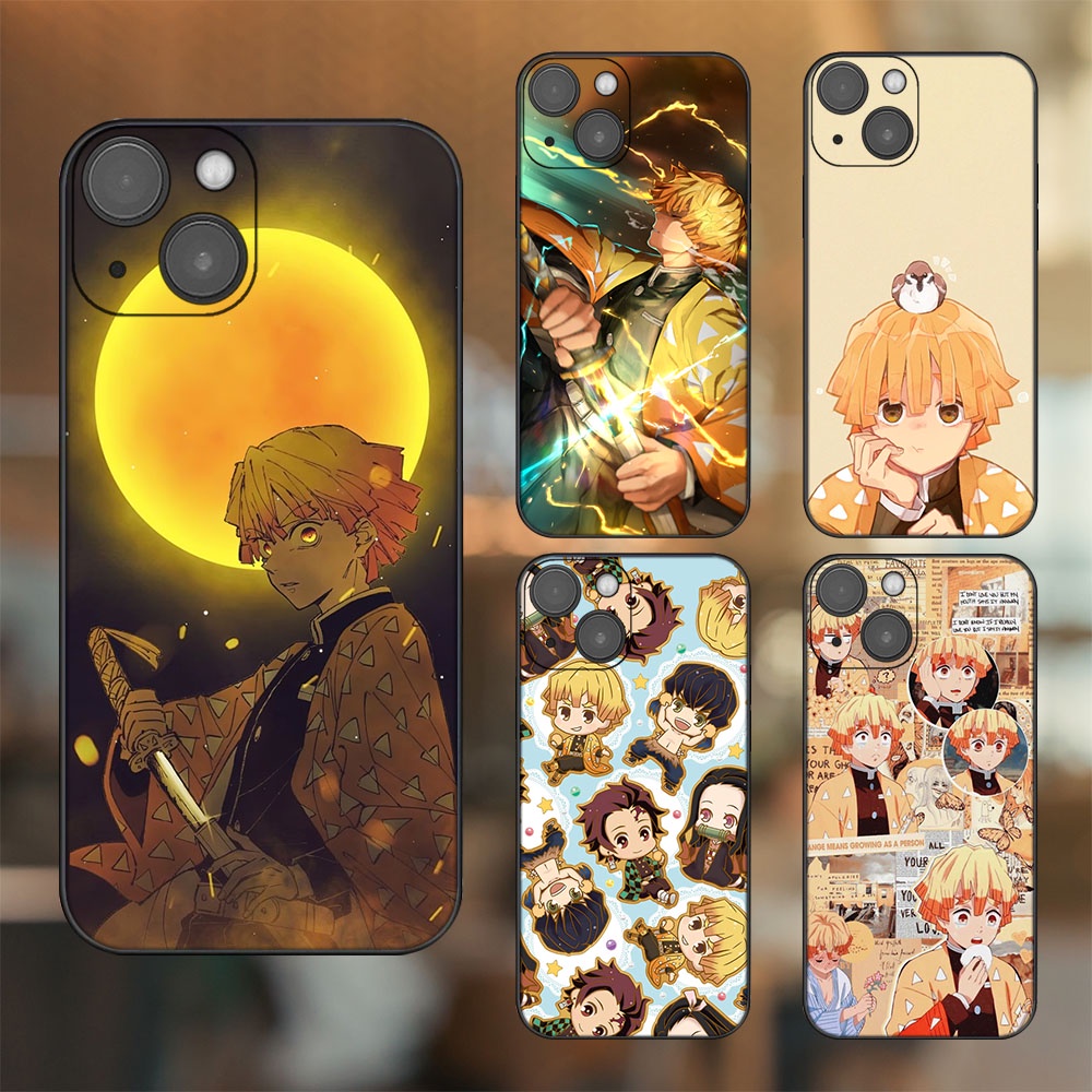 Ốp lưng iPhone 14 dẻo đen cạnh vuông in hình Zenitsu Kimetsu no Yaiba
