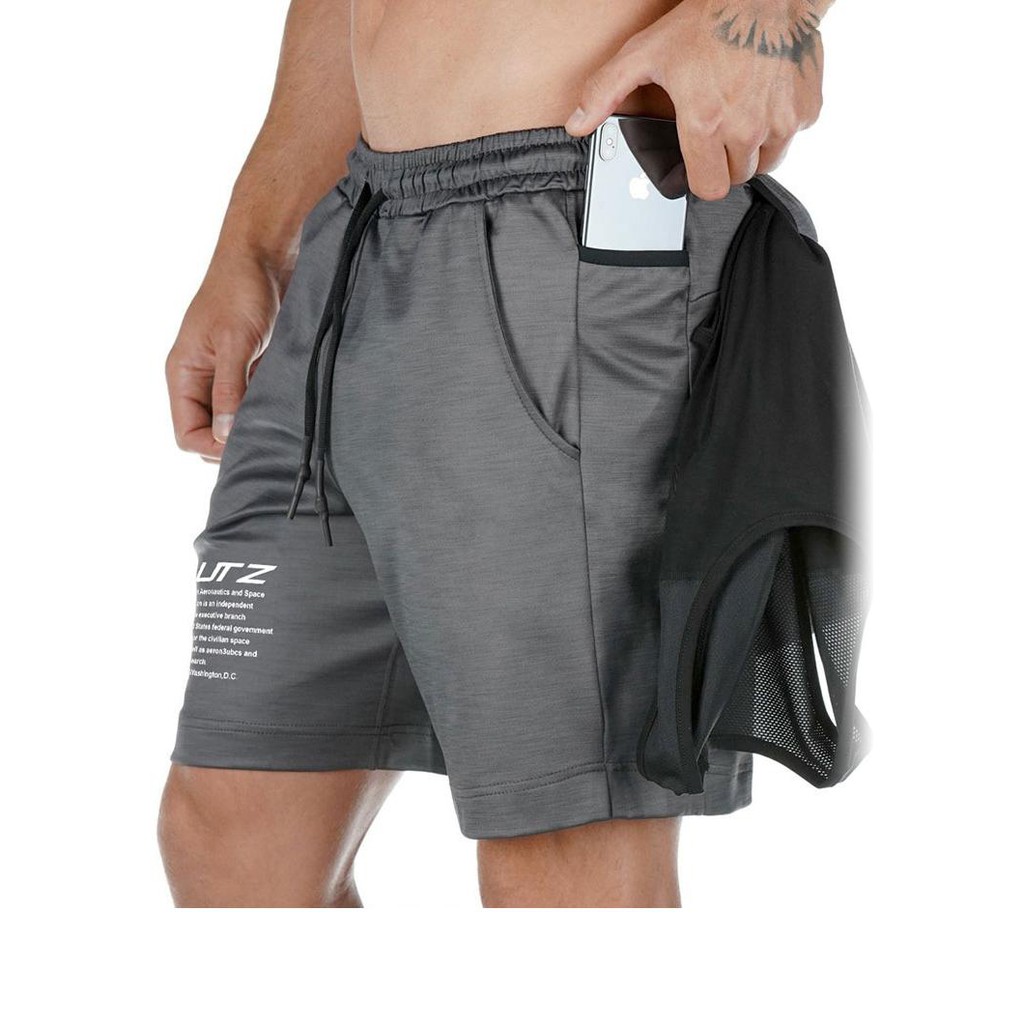 Quần đùi nam vải thun thông hơi dáng thể thao túi có khóa, khe để điện thoại - Quan dui nam