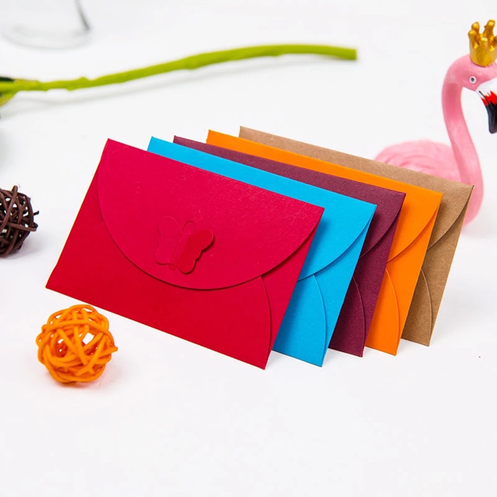 LANFY Office Supplies Paper Envelopes Colored Colorful Envelopes Butterfly Buckle Gift Envelope Kraft Paper School Supplies Stationery Message Card Retro Buckle Invitation Envelopes