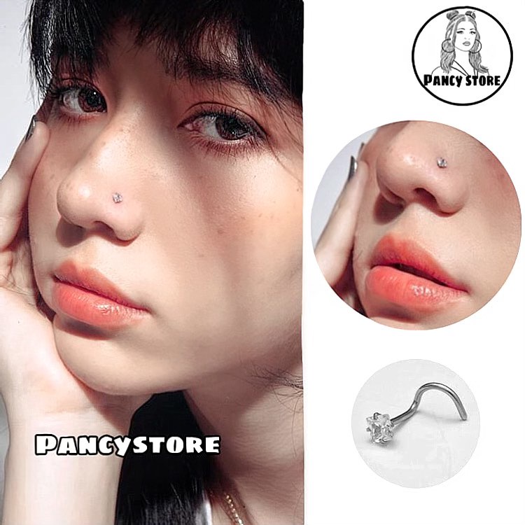 khuyên xỏ mũi titan tứ giác xoắn đính kim siêu bền không gỉ