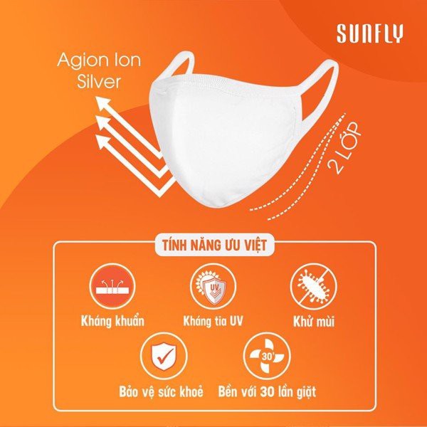 KHẨU TRANG VẢI 2 LỚP SUNFLY, KHÁNG KHUẨN, KHÁNG TIA UV Làm từ công nghệ nano ion bạc