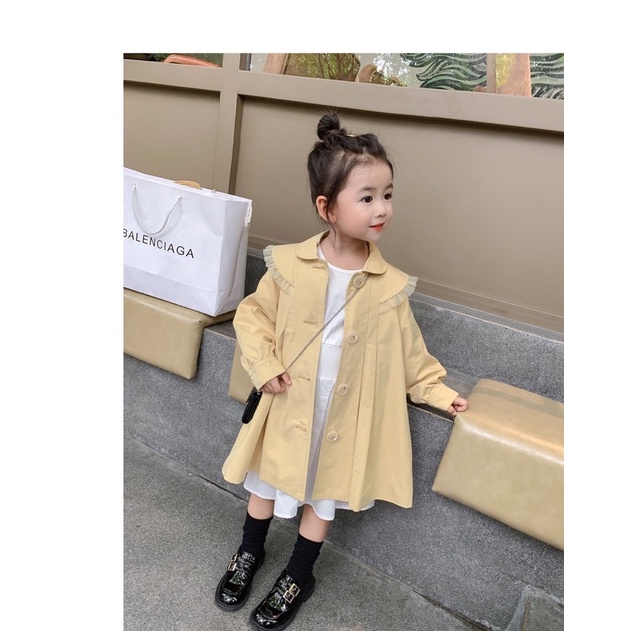 Áo khoác kaki dáng váy phối ren xinh yêu cho bé