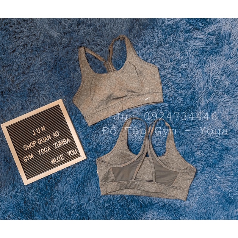Áo bra xám NK lưng phối lưới  thể thao tập gym yoga zumba