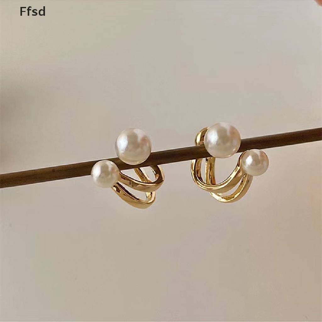 Khuyên tai dạng kẹp xỏ đính hạt ngọc trai nhân tạo phong cách Hàn Quốc sang trọng đơn giản thời trang cho nữ