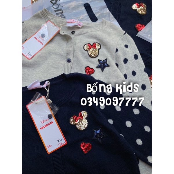 Áo Cardigan Len Bé Gái Thêu Minnie Đính Cườm