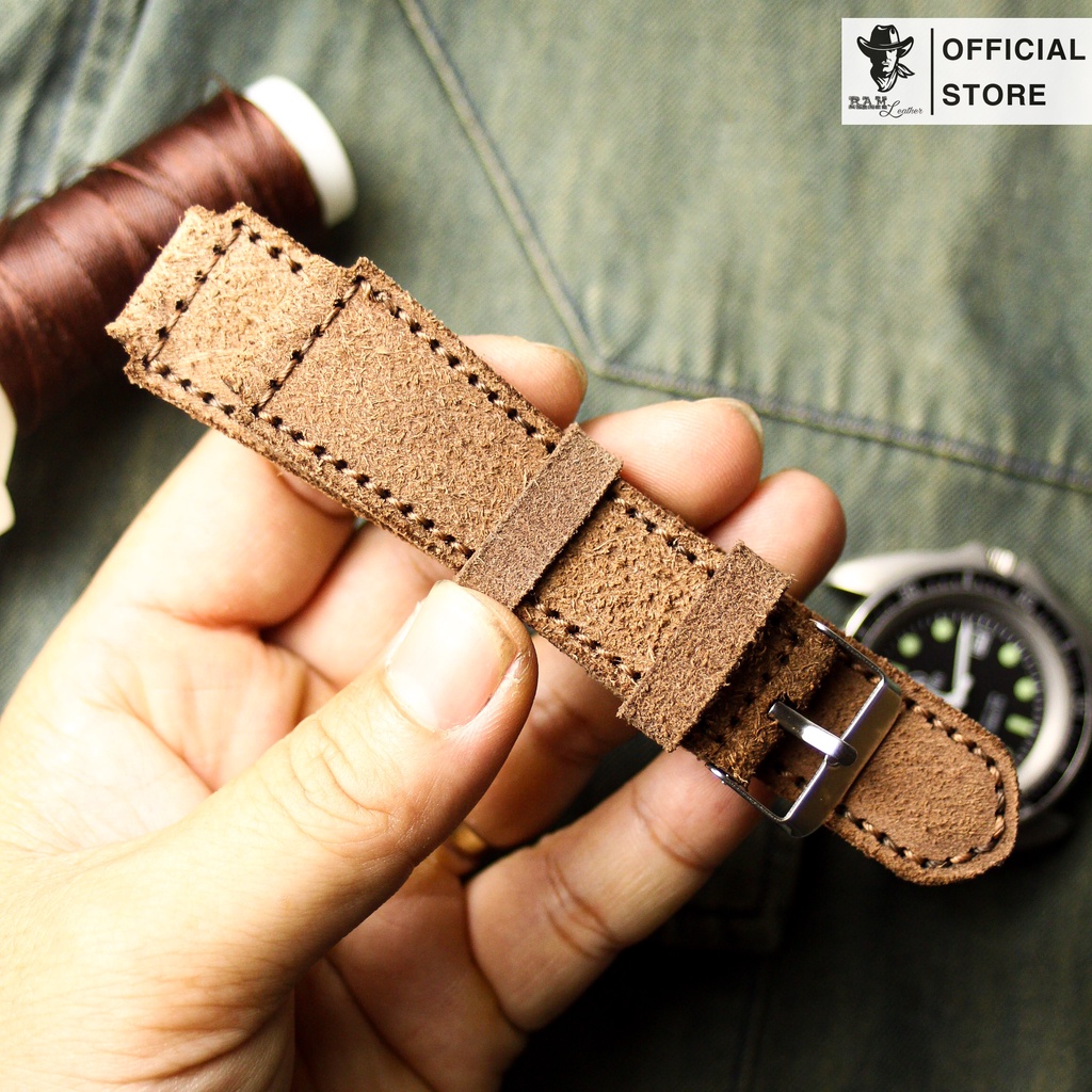 Dây Đồng Hồ Da Thật RAM Leather 1960 Cho Casio AE 1200 WHD và đồng hồ dây 18mm Da Bò Lộn  Bền Đẹp