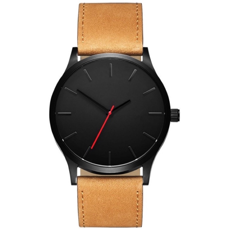 Đồng hồ đeo tay nam Dyanwatchshop dây da mặt tròn cá tính bassic