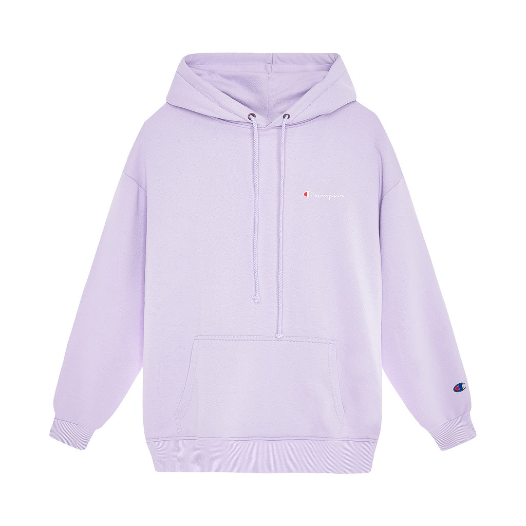 Áo Hoodie Thêu Logo Champion Sắc Nét Phía Trước-Chất Vải Nỉ Bông Cotton-Form Rộng Rãi Unisex Nam Nữ-Màu Tím Nhạt