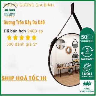D60 Gương Tròn Treo Tường Dây Da Cao Cấp Simili