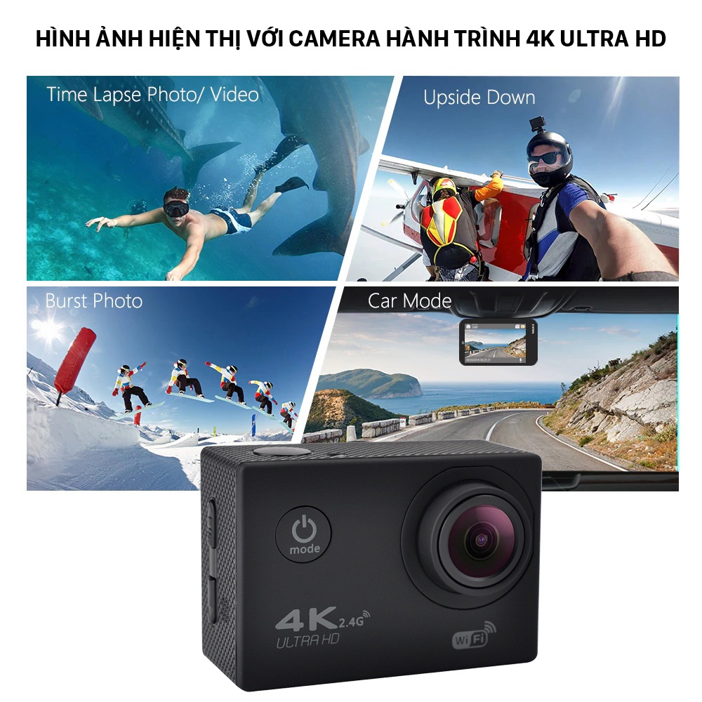 Camera hành trình Sport 4K UltraHD, Camera hành trình ô tô, xe máy, Độ lấy nét cao, Chống rung, Bảo hành chính hãng