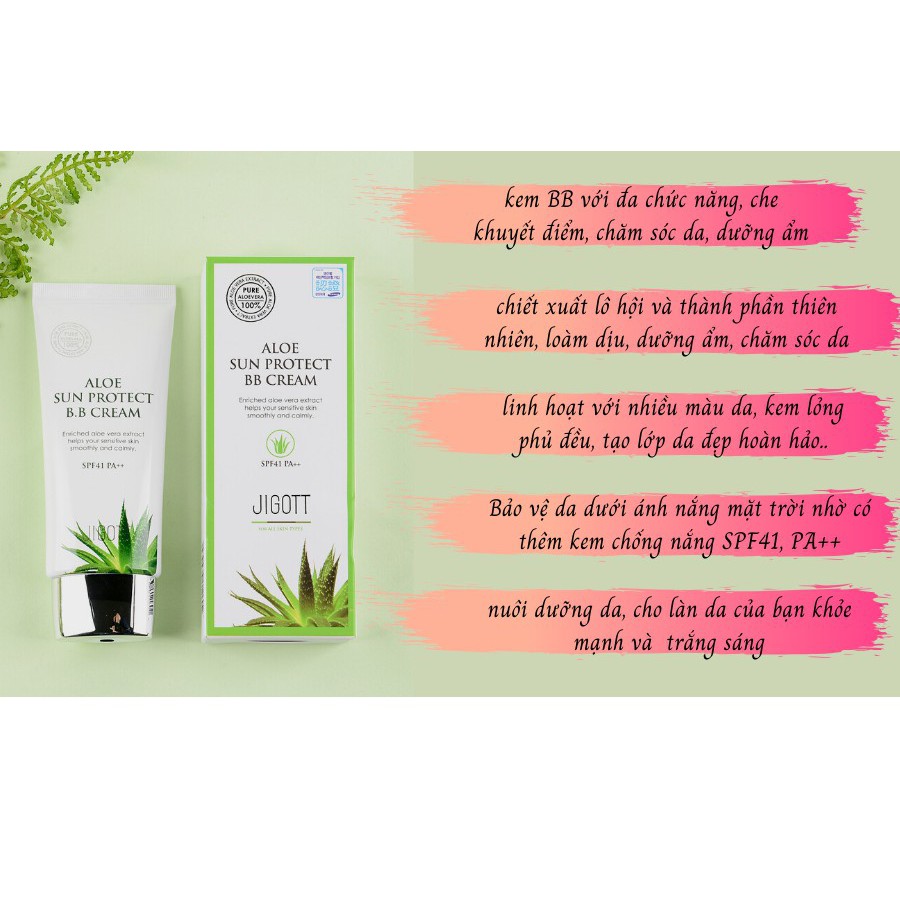 Kem nền BB chống nắng Hàn Quốc JIGOTT Aloe Sun Protect BB Cream - SPF41 PA++ 50ml | BigBuy360 - bigbuy360.vn