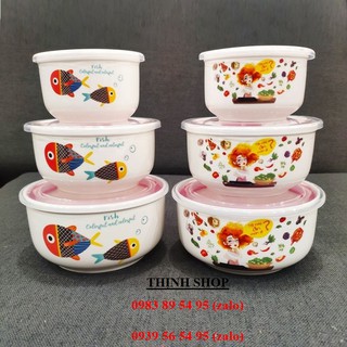 Bộ 3 thố sứ có nắp - bộ 3 hộp cơm
