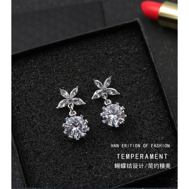 Đôi khuyên tai mạ bạc 925 đính đá thời trang sành điệu cho nữ