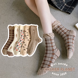 Set 5 vớ nữ mùa đông vintage cổ điển tông nâu tây hot trend đi giày oxford loafer - WX-5 ĐÔI NÂU