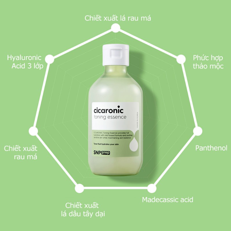 Nước Hoa Hồng SNP Prep Cicaronic Toning Essence Làm Dịu Phục Hồi Tái Tạo Da 220ml