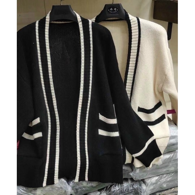 Áo Cadigan len nữ dáng dài viền dọc siêu đẹp