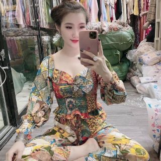 Bộ Thổ Cẩm Tay Dài Áo Ôm Lụa Mango