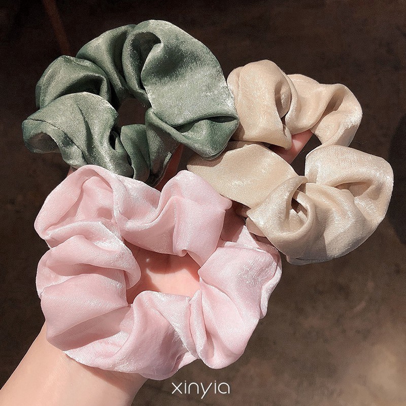 Dây Buộc Tóc Vải Satin Co Giãn Màu Trơn Tiện Dụng Cho Nữ-oll